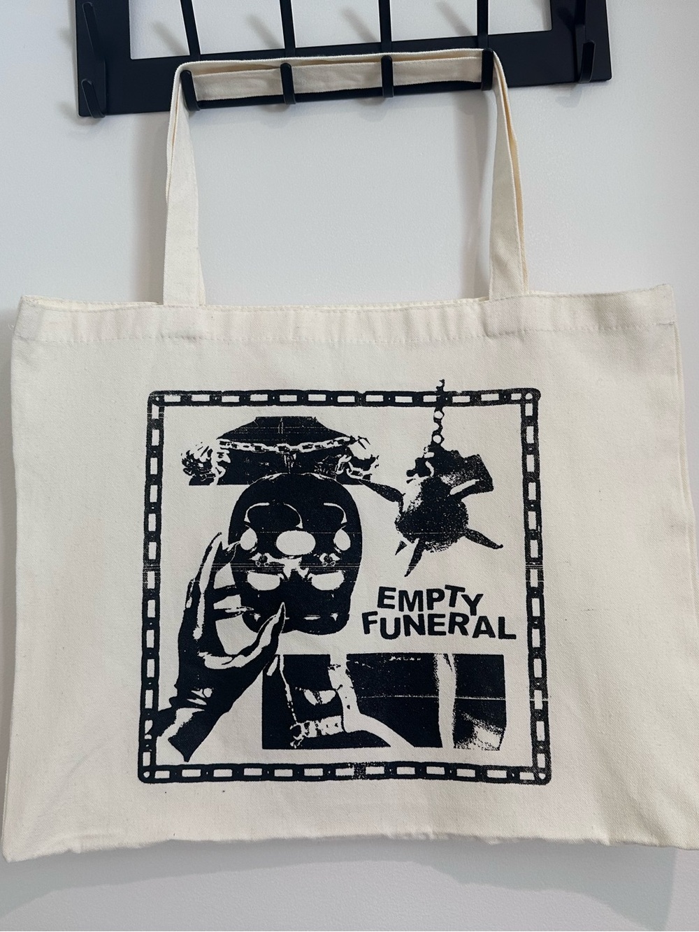Empty Funeral Graphic Canvas Tote - Black on Cream